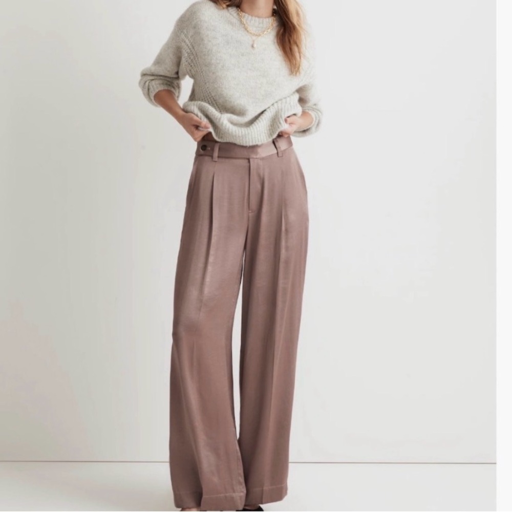 NWT MADEWELL The Harlow Wide-Leg Pant in Satin Iced Mocha Size 10 - Picture 2 of 9